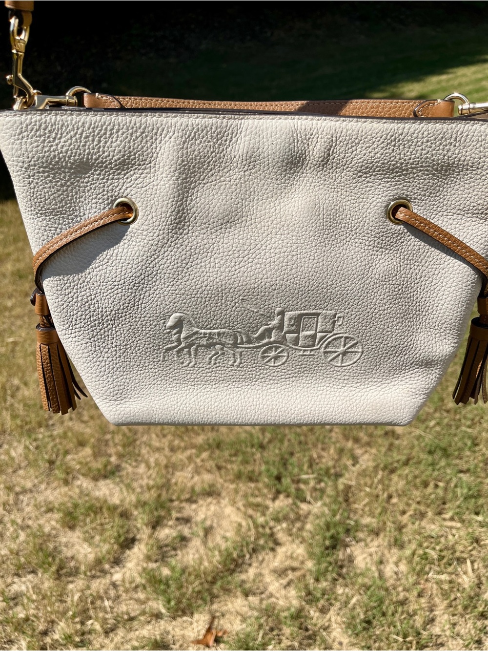 Coach White Pebbled Leather Crossbody E2280-CA164 with Tan Trim